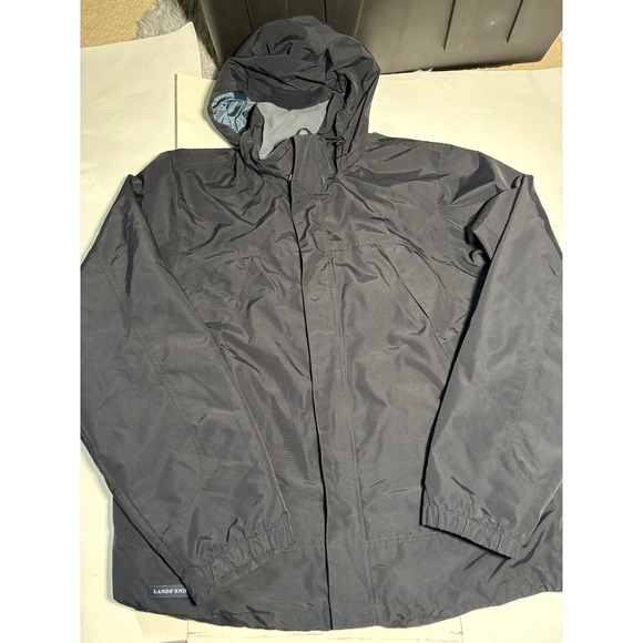 Lands' End Other - Lands' End Mens XL Black Hooded Rain Jacket Waterproof Windbreaker Coat